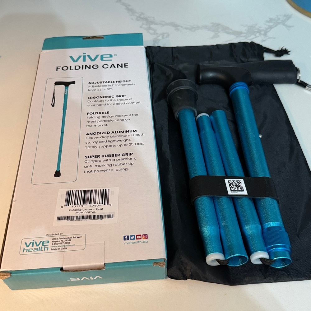 Vive Teal Folding Cane - Lightweight Collapsible Walking Cane - Picture 4 of 4